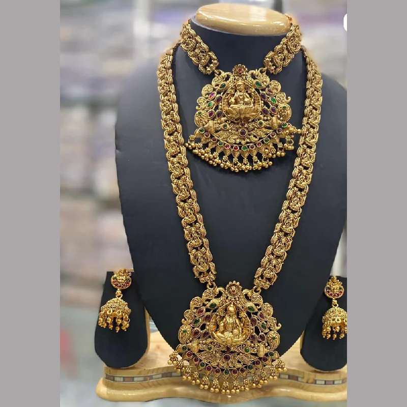 Women’s long pendant necklaces-Manisha Jewellery Gold Plated Temple Double Necklace Set