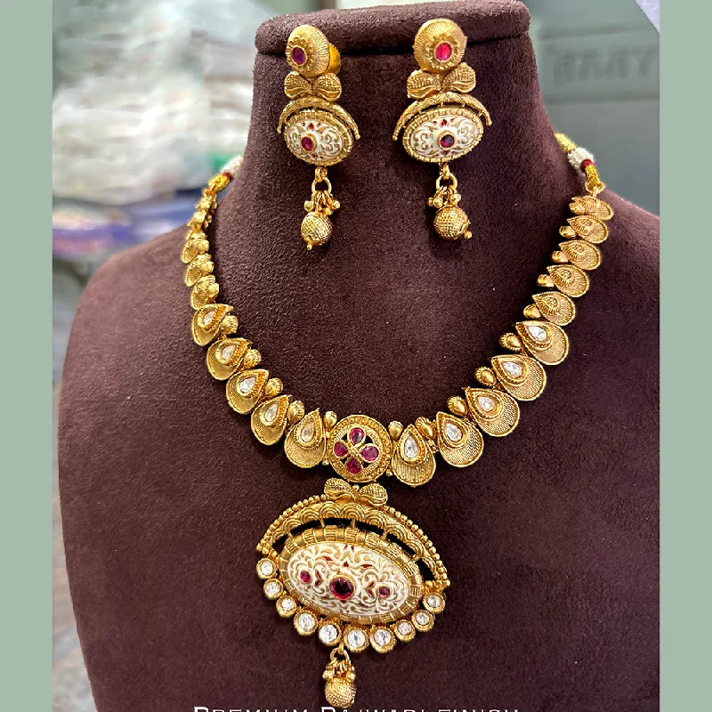 Women’s glamorous necklaces-Jewel Addiction Copper Gold Pota Stone Meenakari Necklace Set