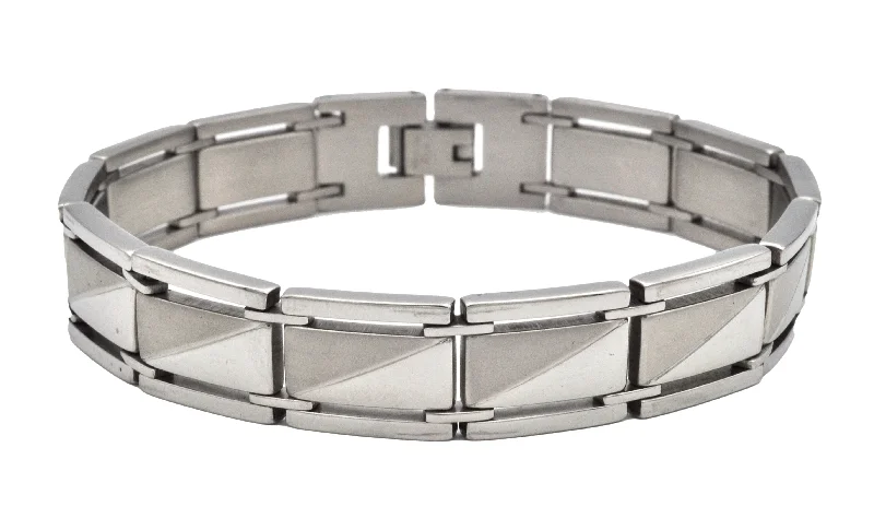 Women’s ethnic bangles-Mens Brushed And Polished Stainless Steel Bracelet