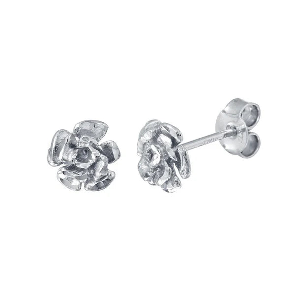 Women’s hoop earrings-Rhodium Plated 925 Sterling Silver Flower Earrings