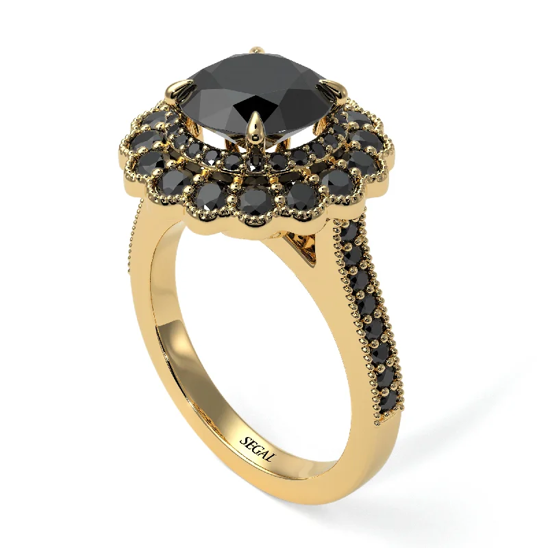 Women’s engagement rings with unique stones-Black Diamond Double Halo Cathedral Engagement Ring - Deirdre No. 37