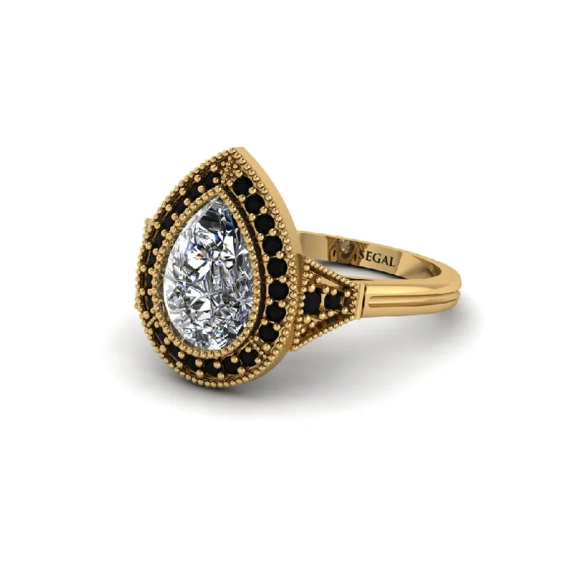 Women’s engagement rings with classic cut diamonds-Pear Cut Diamond Milgrain Halo Engagement Ring - Daleyza No. 31