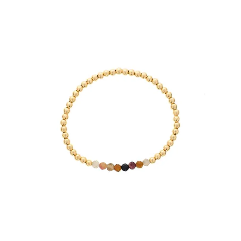 Women’s braided bracelets-Gold Filled Multi Color Tourmaline Bead Stretch Bracelet by Dee Berkley