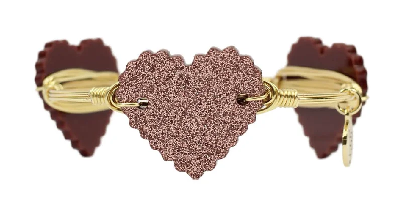 Women’s luxury bracelets-Mauve Glitter Heart Bangle Bracelet