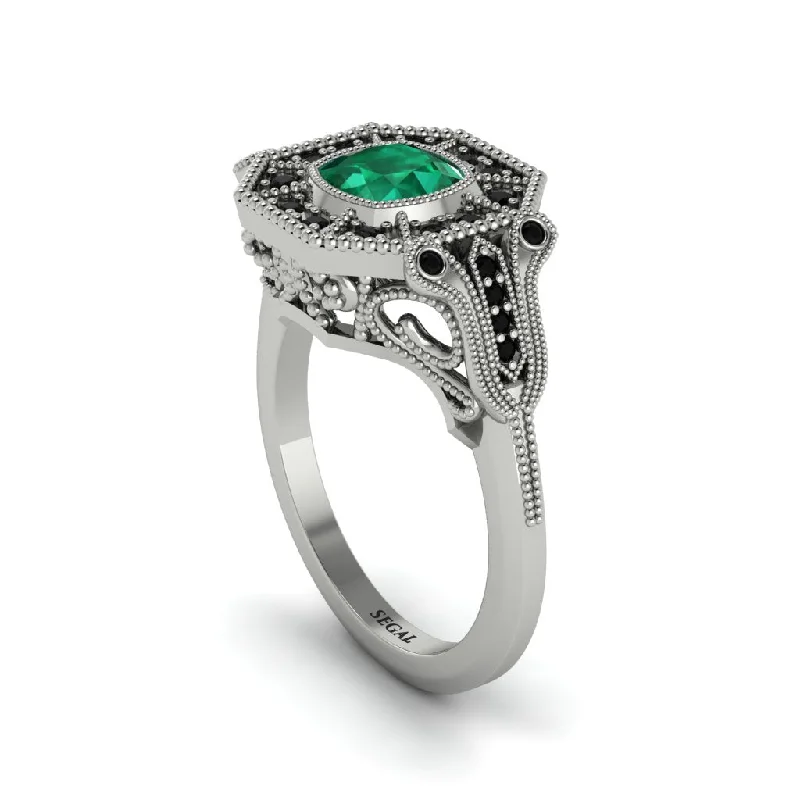 Women’s engagement rings with a vintage setting-Emerald Cushion Cut Art Deco Engagement Ring - Kristin No. 36