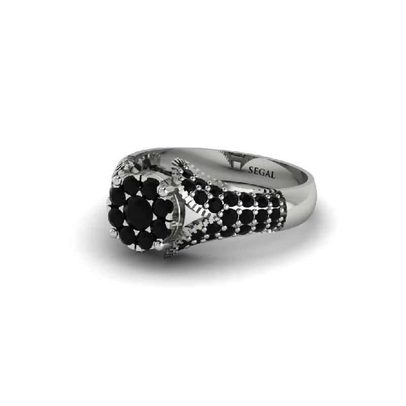 Women’s engagement rings with a band-Black Diamond Floral Cluster Engagement Ring  - Penelope No. 39