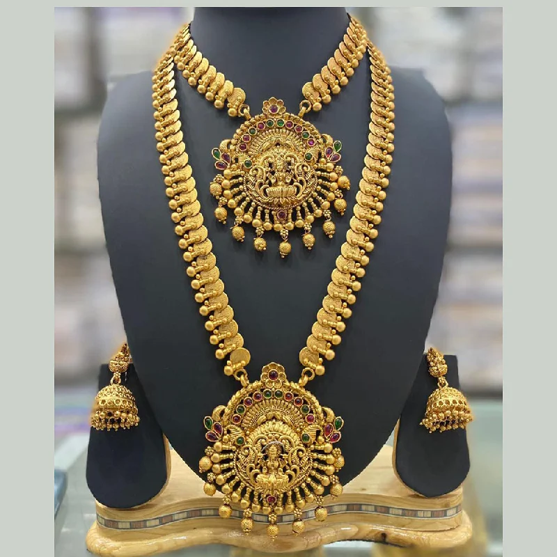 Women’s rose quartz necklaces-Manisha Jewellery Gold Plated Temple Double Necklace Set