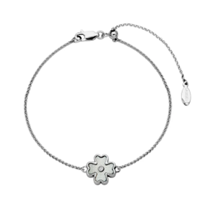 Women’s delicate bangles-Sterling Silver Mother of Pearl & White Topaz Flower Bolo Bracelet by Samuel B.