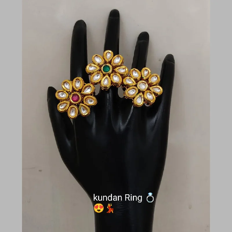 Women’s diamond promise rings-Lucentarts Jewellery Gold Plated Kundan Stone Rings