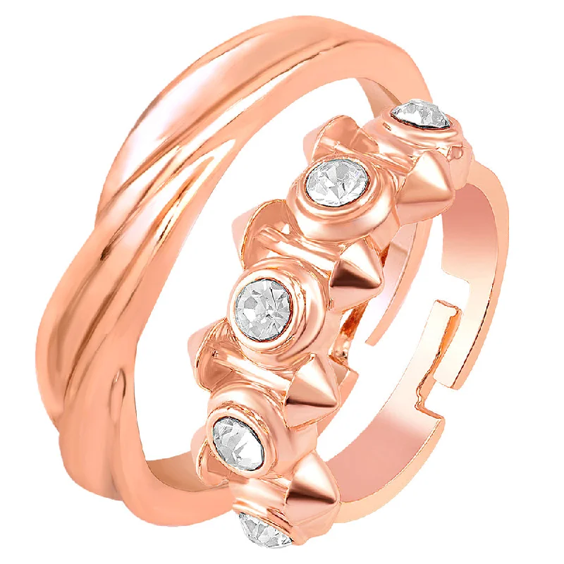 Women’s simple engagement rings-Mahi Rose Gold Plated Valentine Gift Proposal Adjustable Couple Ring with Crystal (FRCO1103187Z)