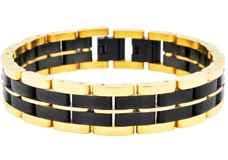 Women’s festive bangles-Mens Two Toned Gold and Black Stainless Steel Bracelet