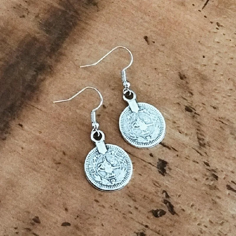 Women’s rhinestone earrings-Anatolian Boho Earrings - "Single Coin"