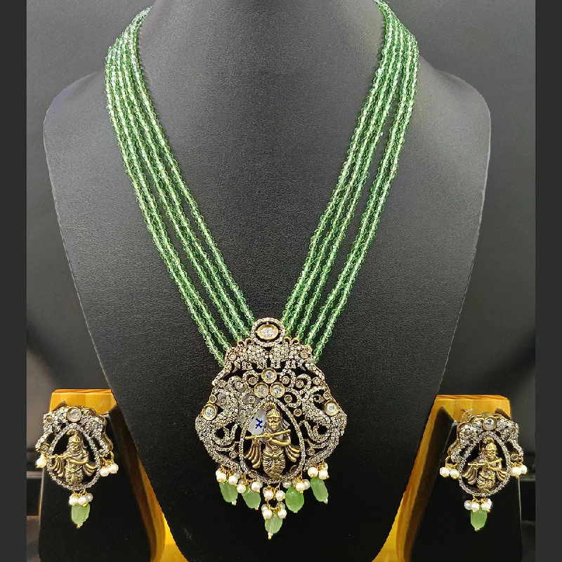 Women’s long pendant necklaces-Jain Jewellers Gold Plated Polki Kundan And Pearls Temple Long Necklace Set