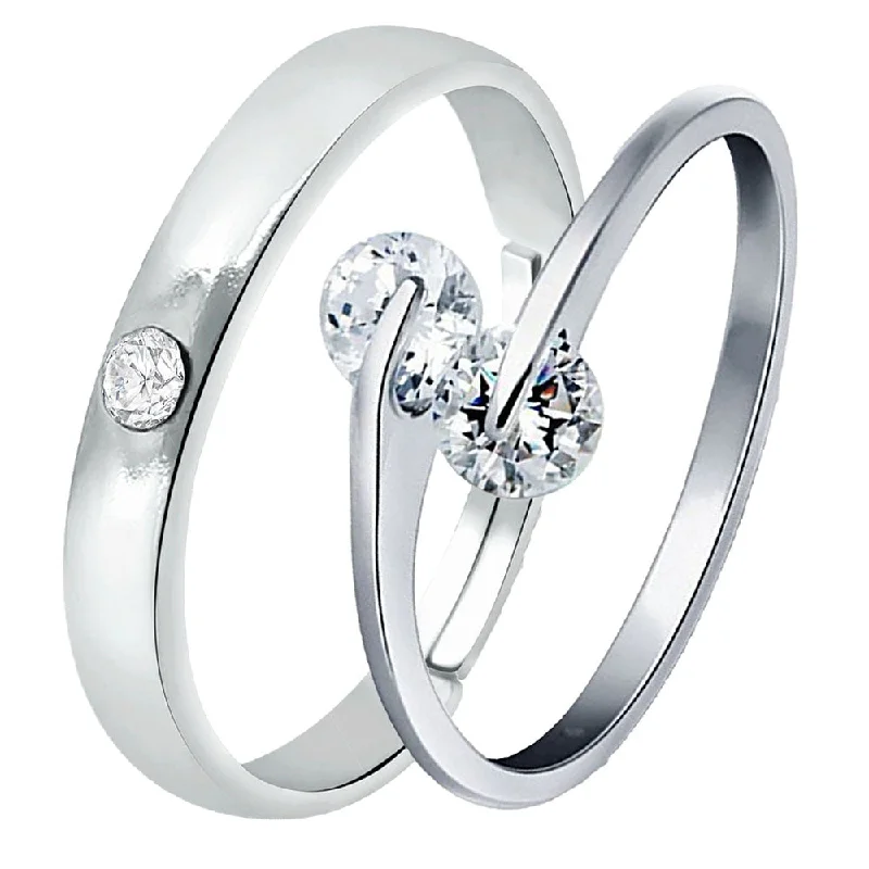 Women’s men’s style rings-Mahi Valentine Gift Proposal Forever Together Couple Ring Set with Crystal for Men and Women (FRCO1103215R)