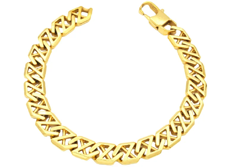 Women’s color-blocked bracelets-Mens Gold Stainless Steel X-Shaped Link Chain Bracelet