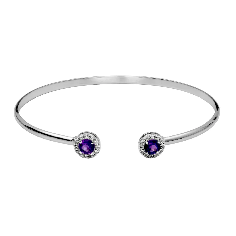 Women’s minimalist bangles-Sterling Silver African Amethyst & White Topaz Halo Cuff Bracelet by Samuel B.