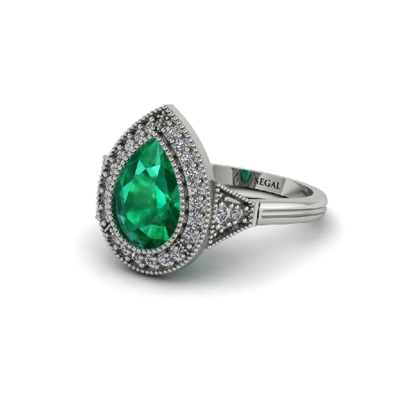 Women’s engagement rings with square diamonds-Pear Cut Emerald Milgrain Halo Engagement Ring - Daleyza No. 6