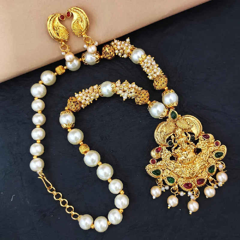 Women’s multi-strand necklaces-Heera Jewellers Gold Plated Pota Stone Temple Necklace Set