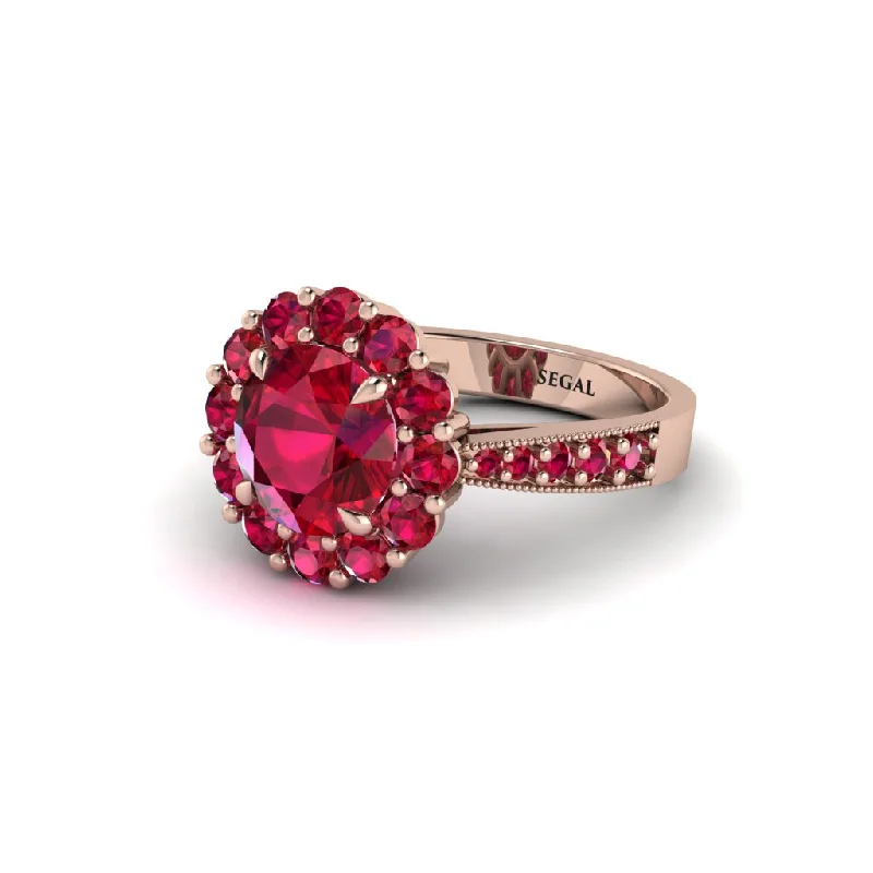 Women’s luxury engagement rings-Ruby Round Halo Engagement Ring - Unity No. 56