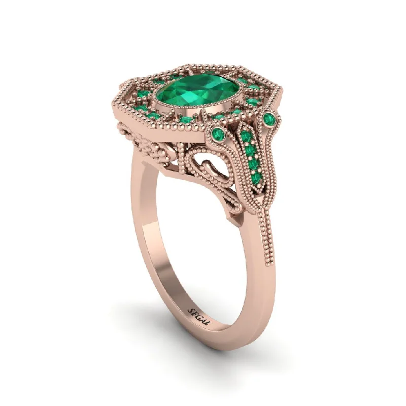 Women’s engagement rings with double halo-Emerald Oval Cut Art Deco Engagement Ring - Tabitha No. 20