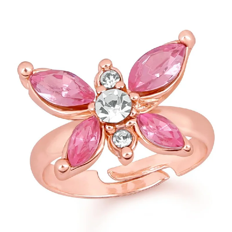 Women’s emerald rings-Mahi Rose Gold Plated Winged Butterfly Love Finger Ring With Crystal