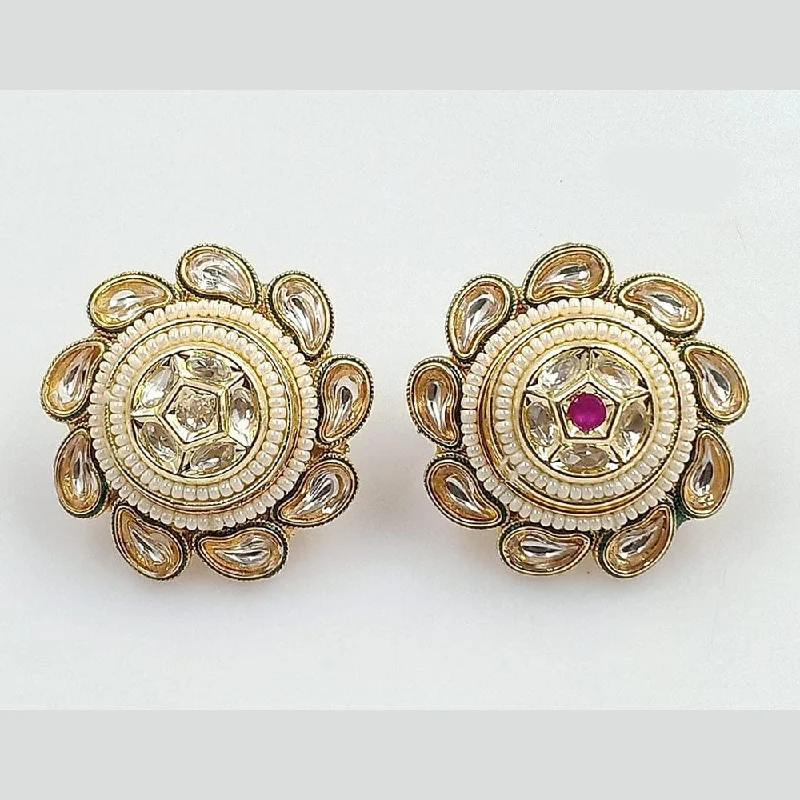 Women’s wedding rings with gemstones-Manisha Jewellery Gold Plated Kundan And Pearl Adjustable Rings (Piece 1 Only)