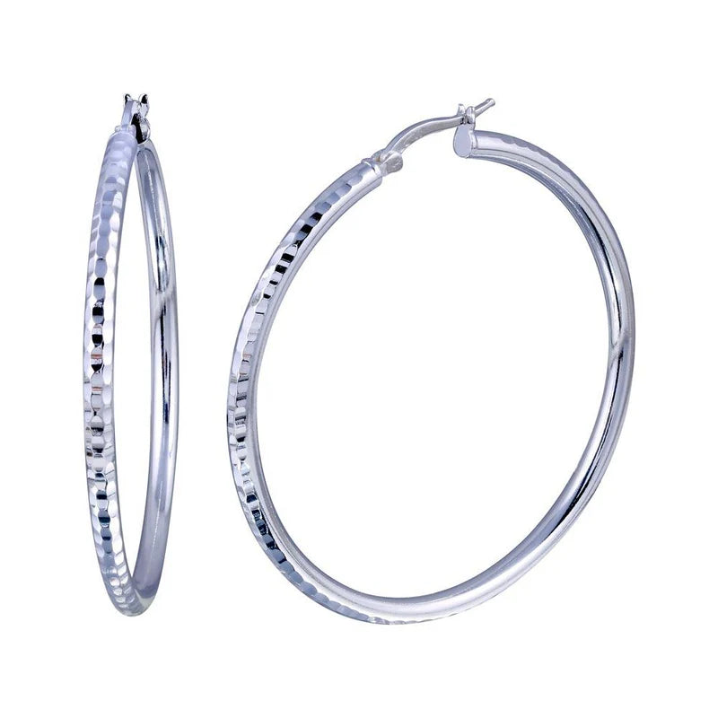 Women’s platinum earrings-Silver 925 Diamond Cut Hoop Earrings 3mm Wide