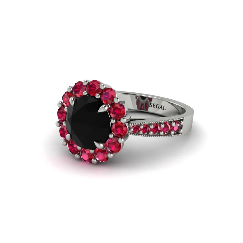 Women’s white gold engagement rings-Ruby Round Halo Engagement Ring - Unity No. 54