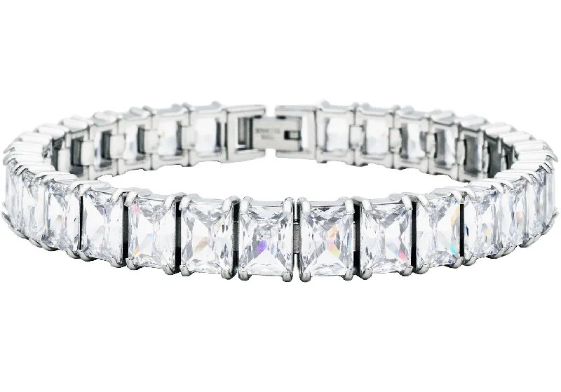 Women’s floral bracelets-Mens Stainless Steel Tennis Bracelet with Cubic Zirconia