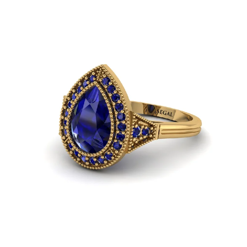 Women’s unique engagement rings-Pear Cut Sapphire Milgrain Halo Engagement Ring - Daleyza No. 73