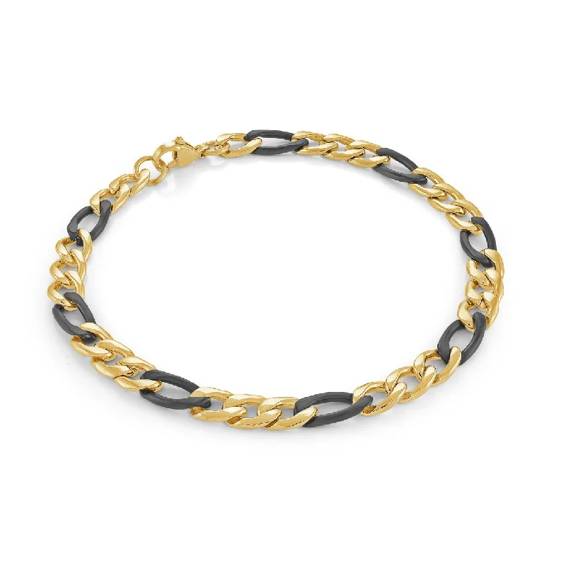 Women’s wide bangles-IP Black and Yellow Gold Men's Figaro Chain Bracelet