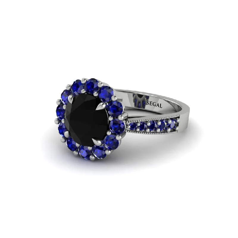 Women’s engagement rings with a vintage setting-Sapphire Round Halo Engagement Ring - Unity No. 69