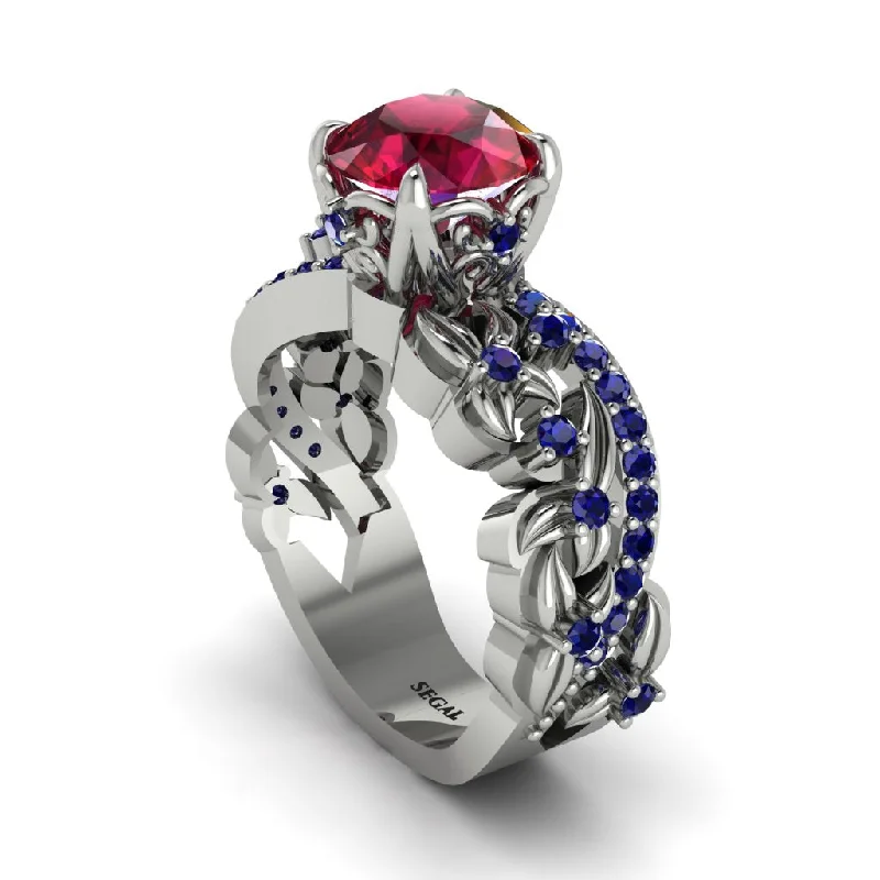 Women’s engagement rings with rubies-Round Floral Cathedral Ruby Engagement Ring - Lindsay No. 72