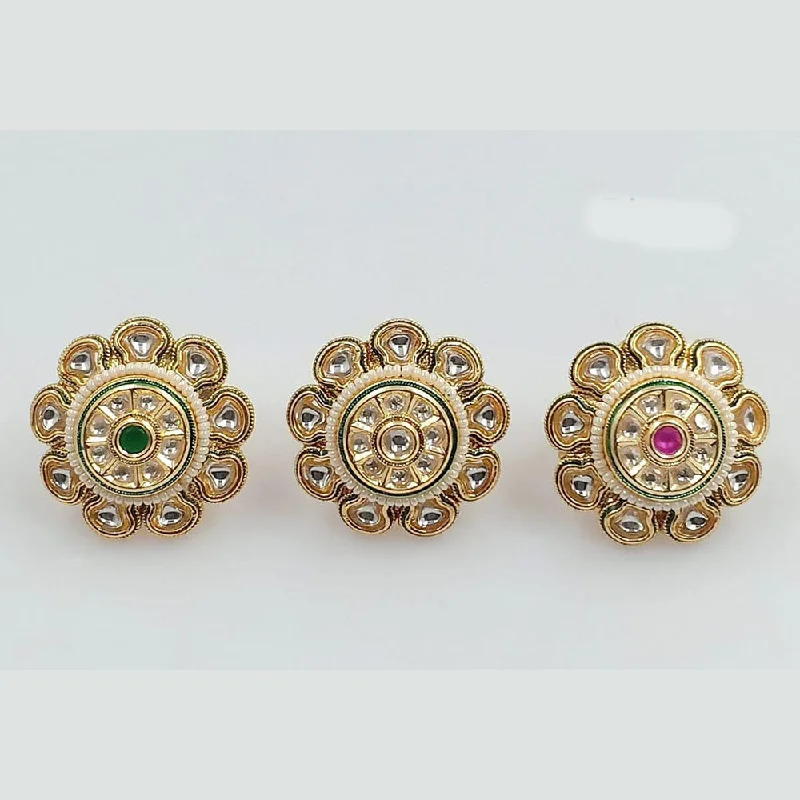 Women’s bridal rings with diamonds-Manisha Jewellery Gold Plated Kundan And Pearl Adjustable Rings (Piece 1 Only)