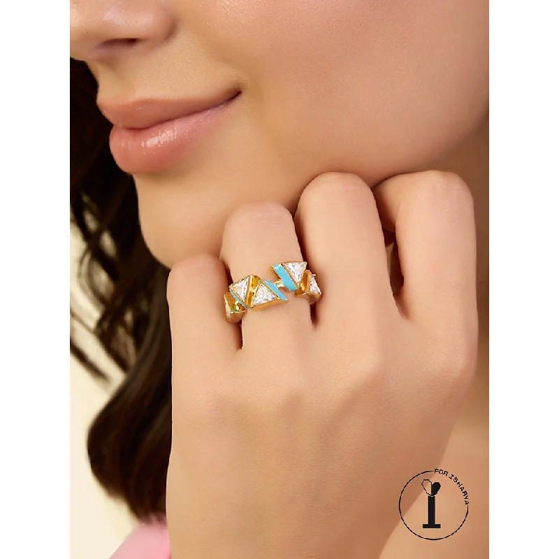 Women’s custom-designed rings-Isharya Blue Triangles Infinity Ring In 18Kt Gold Plated