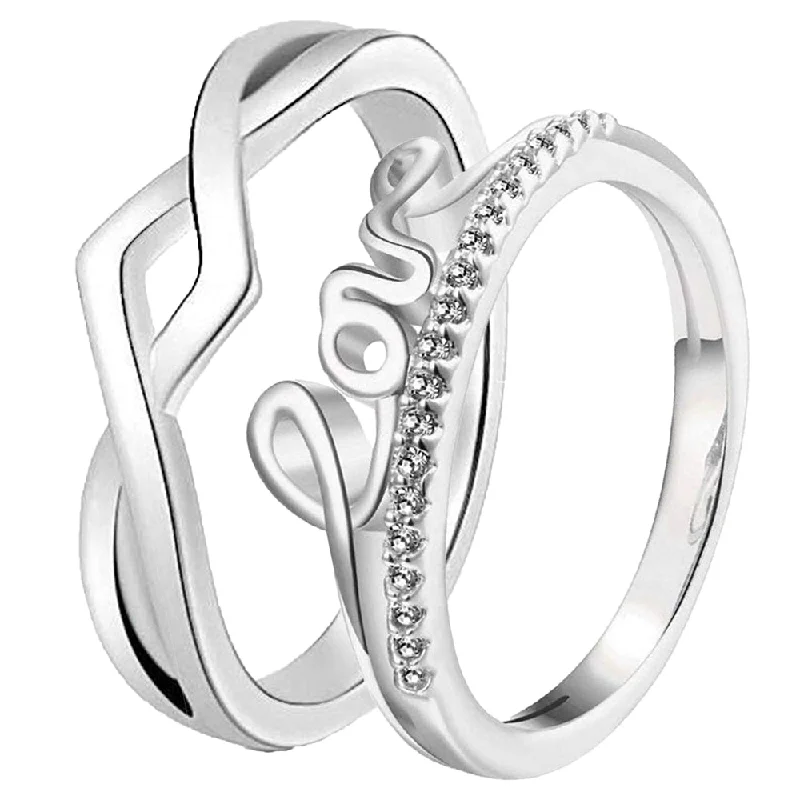 Women’s stacking rings-Mahi Valentine Gift Proposal Endless Affection Couple Ring with Crystal for Men and Women (FRCO1103212R)