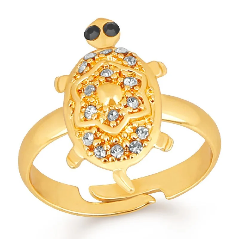 Women’s two-stone rings-Mahi Gold Plated Tortoise Love Designer Unisex Finger Ring With Crystal Stone