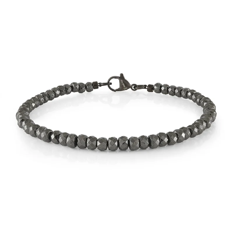 Women’s gold charm bracelets-Stainless Steel IP Gunmetal 4mm Hematite Bead Men's Bracelet