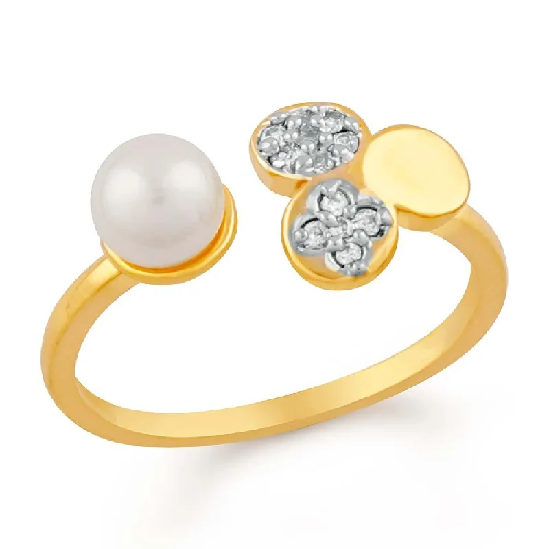 Women’s cocktail rings-Mahi Gorgeous Adjustable Finger Ring With Cz And Artificial Pearl