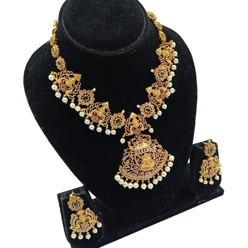 Women’s diamond solitaire necklaces-Padmawati Bangles Gold Plated Pota Stone And AD Temple Necklace Set