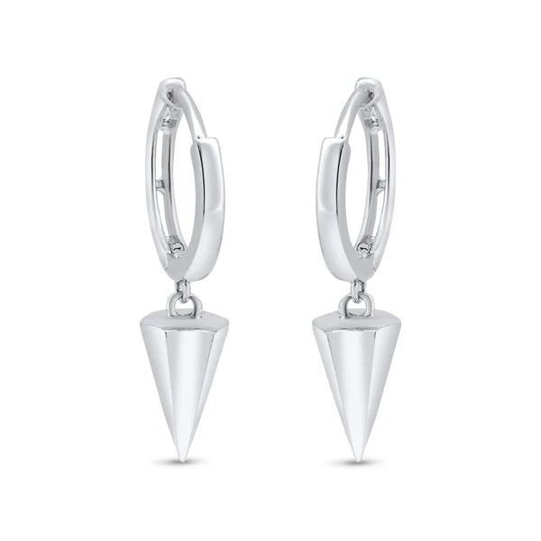 Women’s silver plated earrings-Rhodium Plated 925 Sterling Silver Punk Spikes 11mm Hoop Huggie Earrings