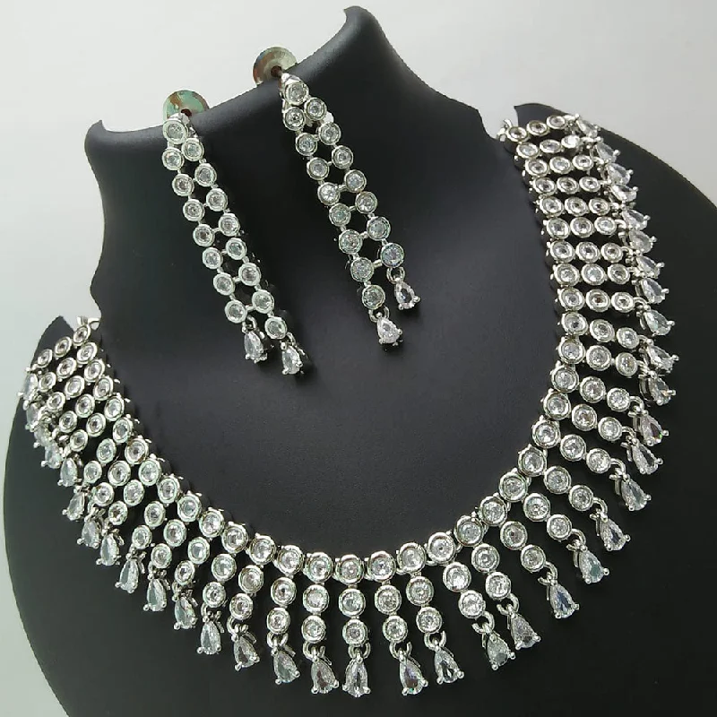 Women’s silver necklaces-Kavita Art Silver Plated American Diamond Necklace Set