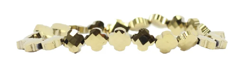 Women’s animal print bracelets-Stacker Stretch Bracelet - Metallic Gold Clover