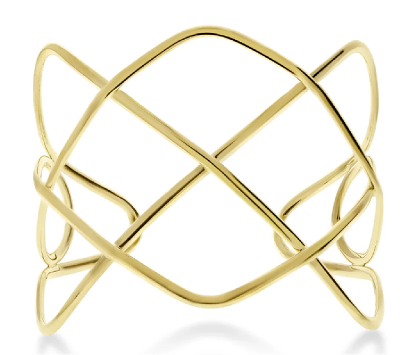 Women’s stone bangles-14K Yellow Gold Argyle Lines Cuff Bracelet