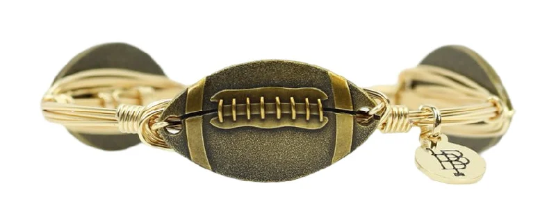 Women’s gold charm bracelets-Antique Gold Football Bangle Bracelet