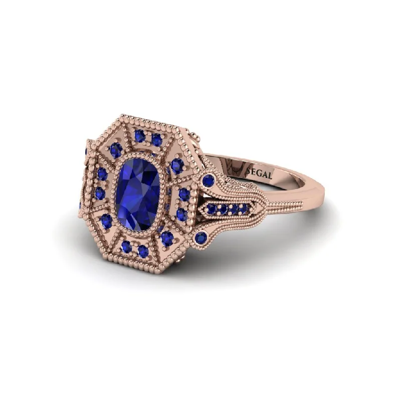 Women’s gold engagement rings-Sapphire Cushion Cut Art Deco Engagement Ring - Alicia No. 74