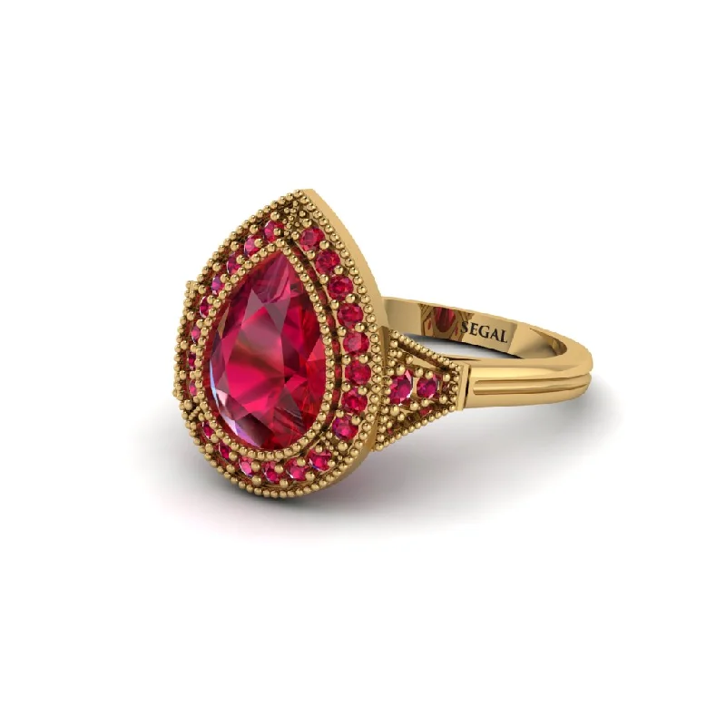 Women’s engagement rings with diamonds-Pear Cut Ruby Milgrain Halo Engagement Ring - Daleyza No. 55