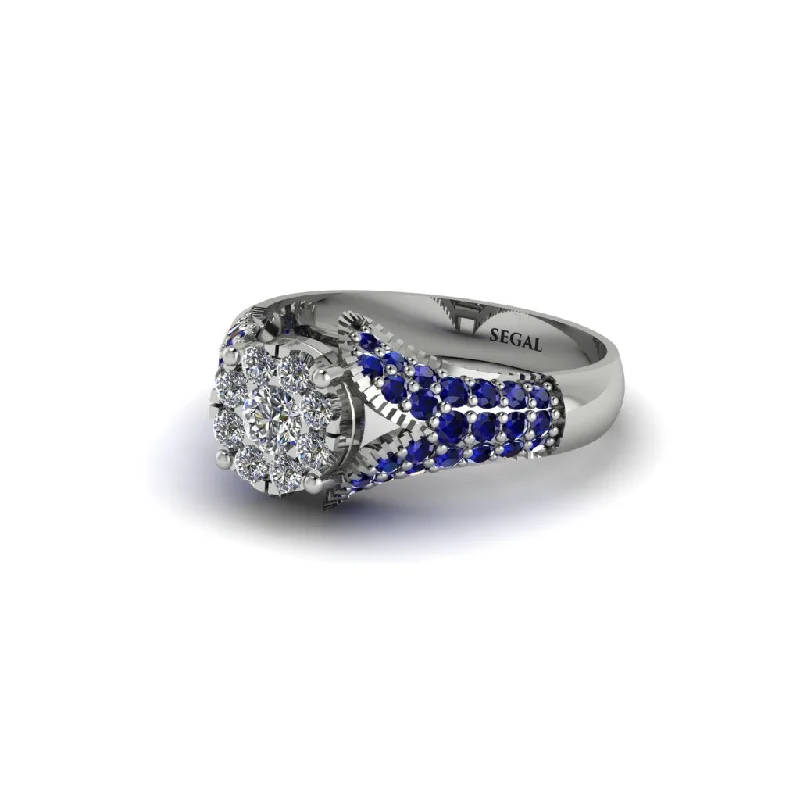 Women’s engagement rings with wide band-Sapphire Floral Cluster Engagement Ring  - Penelope No. 63