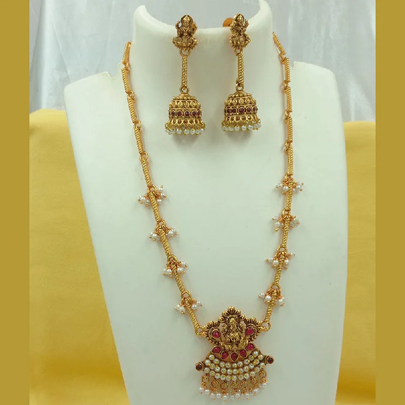 Women’s inspirational necklaces-Joyful Jewel Art Matte Gold Plated Kundan Stone Temple Necklace Set