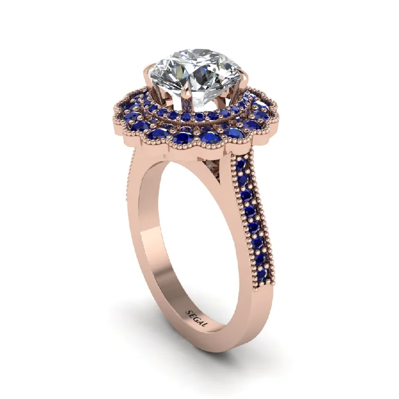 Women’s engagement rings with side sapphires-Sapphire Double Halo Cathedral Engagement Ring - Deirdre No. 62